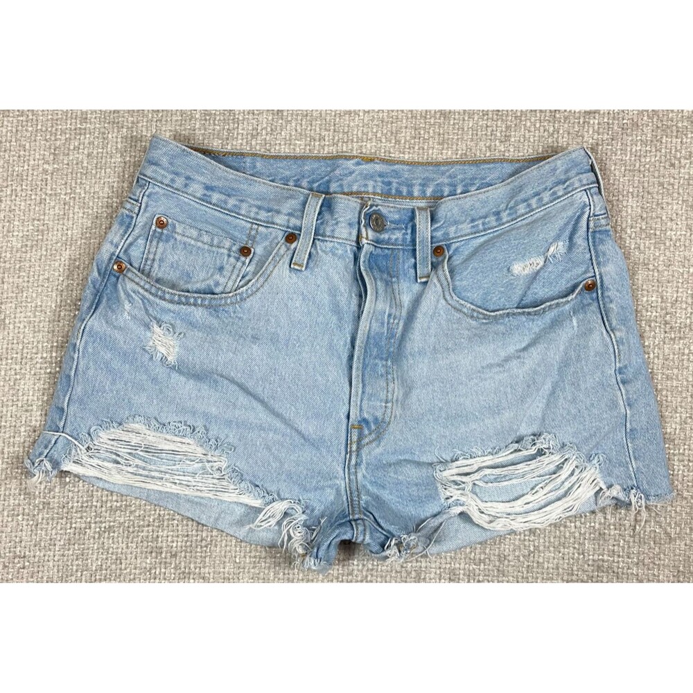 Levi's 501 Shorts Women’s 30 Cutoff Distressed Blue Denim Button Fly Shortie